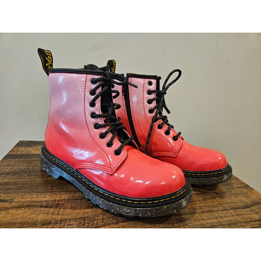 Dr. Martens Kids Pink Red Ombre Glitter 1460 Combat Boots Size 2 US